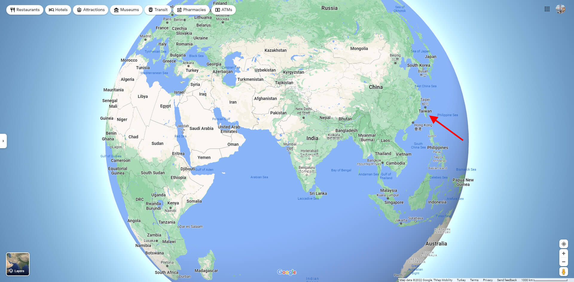 Emplacement de Taiwan sur la carte du monde